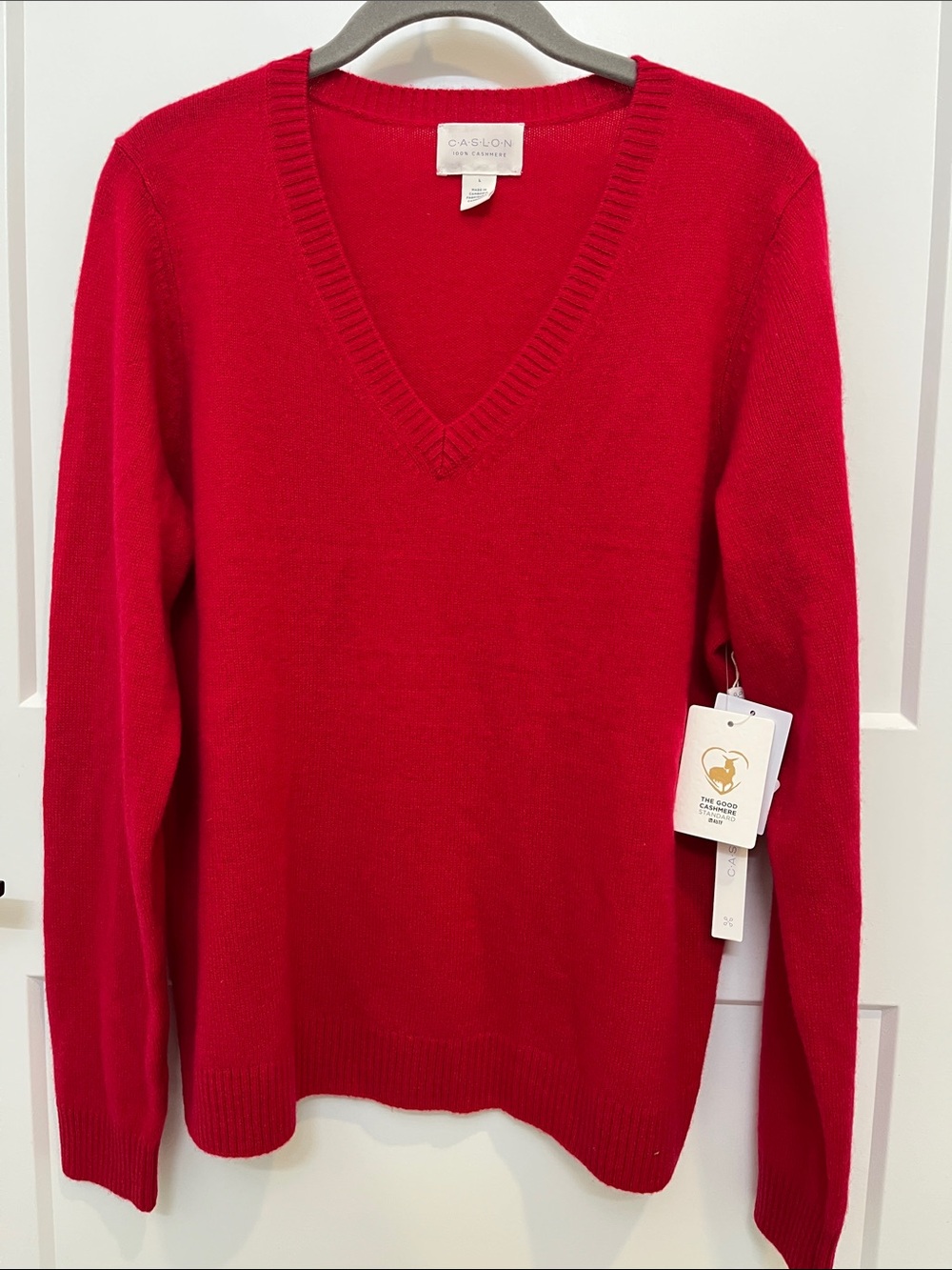 Caslon Women's 100% Cashmere Red V-Neck Sweater L